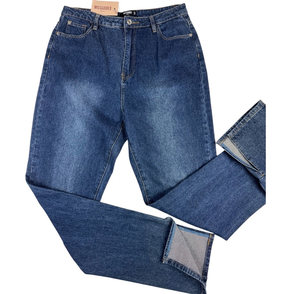 Missguided Tall Wrath Split Hem Jeans Darker Blue Wash High Rise Size US 10 NEW